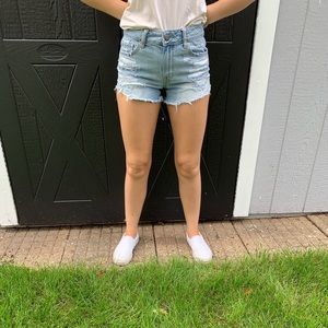 High rise distressed jean shorts